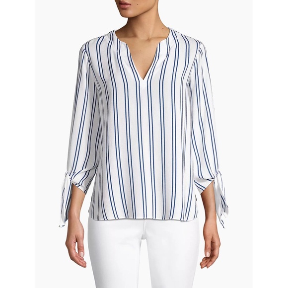 MICHAEL Michael Kors Double Striped Tie Blouse - Picture 2 of 7